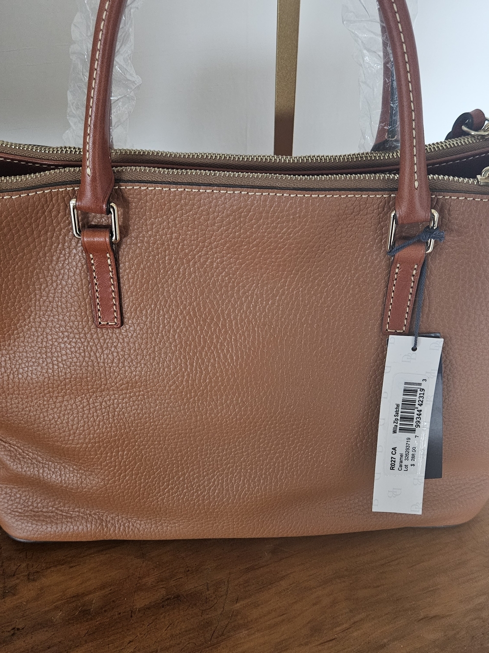Dooney & Bourke Pebble Leather Satchel - Cognac Brown - Picture 3 of 5
